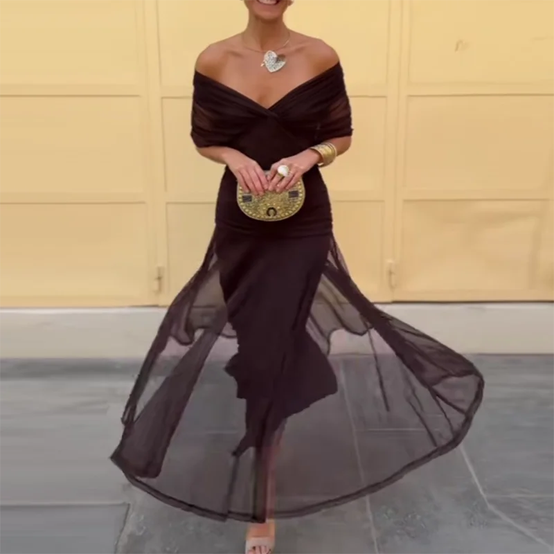 Elegant Woman Clothing Boho Floral Print High Waist Pleated Dress New Low Chest Batwing Sleeve Swing Party Cocktail A-Line Dress - Image 5