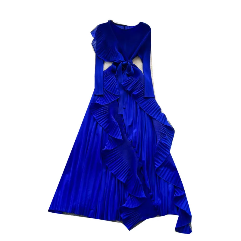 XFPV Elegant Fashion Style Women's Chic Dress Long Sleeves O-neck Flounced Edge Irregular Folds Dresses For Autumn New 22D2432 - Image 6