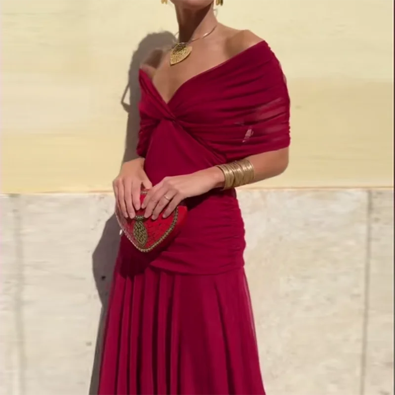 Elegant Woman Clothing Boho Floral Print High Waist Pleated Dress New Low Chest Batwing Sleeve Swing Party Cocktail A-Line Dress - Image 6